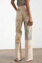 Women's Off White Wide Leg Jeans American Retro Loose Fit Printed Design Floor Length Denim Pants High Waist Trousers