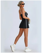Women's Tennis Sleeveless Contrast Workout Yoga Build in Shorts Fashion Tight Fitting Skirts Suit
