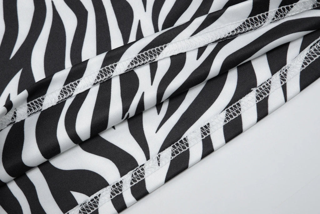 Zebra Print V Neck Backless Ruched Crop Tank Top