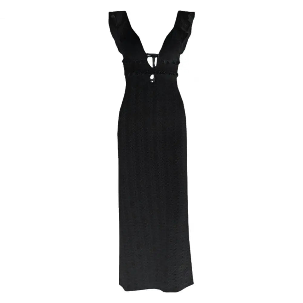 Knit Dress With Backless Hollow Out Lace Up Solid A Line Sleeveless