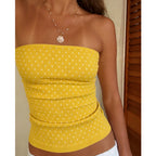 Y2K Coquette Dots Print Tube Top Off Shoulder Backless Sleeveless Bandeau Slim Fit