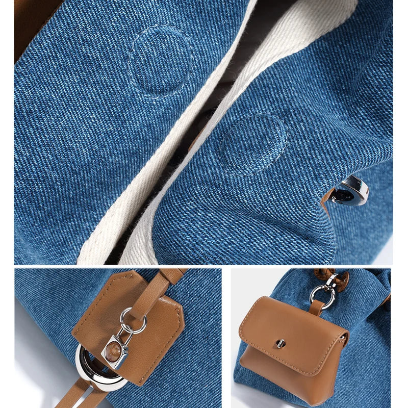 Denim Day Bag With Minimalist Crossbody