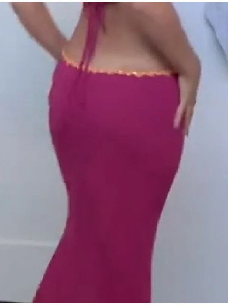 Sunset Vibe Halter Crop Top And Mermaid Skirt Two-Piece Set