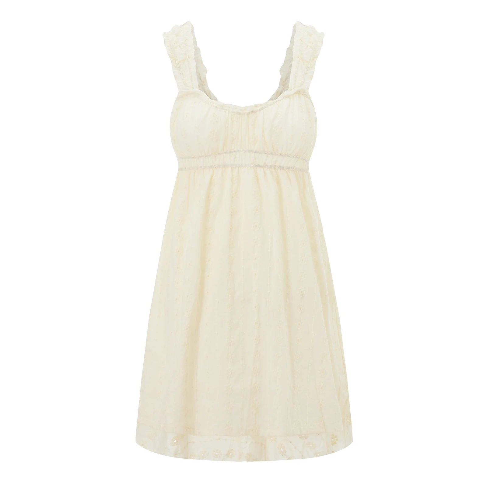 Ruffles Hem Babydoll A-line Dress Vintage Eyelet Mini Dress