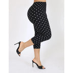 Retro Dot Print Capri Pants With Elastic Waist Cropped Stretch Fit