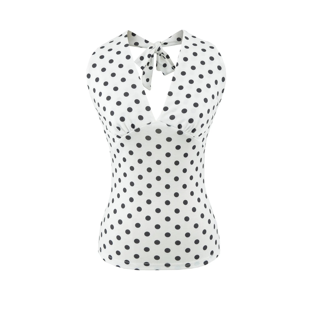 Hot Girl Spicy Two-Piece  Retro Polka Dot Necktie Top Satin High Waist Short Skirt Set