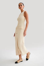 Chic Knit Midi Dress With Button Front And O Neck Silhouette