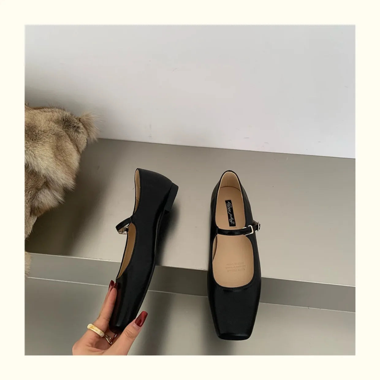 Mary Jane Flats With Square Toe Buckle Strap Retro Styled Women's Shoes