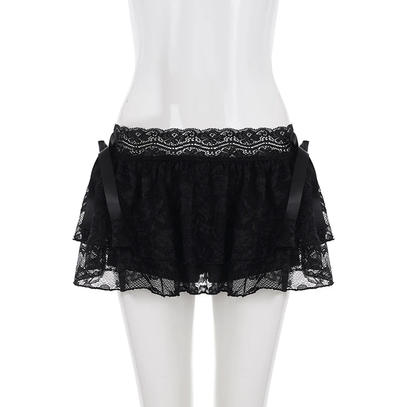 Lace A-Line Mini Skirt With Built-In Shorts Sleek Low-Waisted