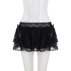 Lace A-Line Mini Skirt With Built-In Shorts Sleek Low-Waisted