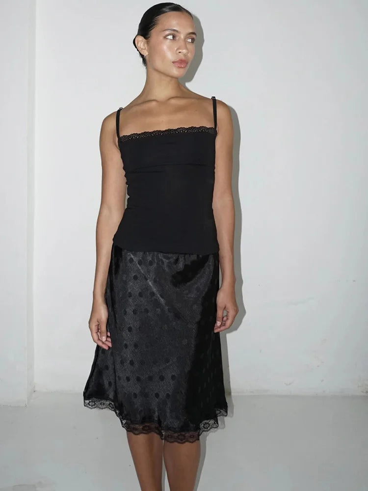 Patchwork Lace Print Polka Dot Women High Waist A-line Mini Skirt