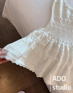 A Line Dress With Ruffled Knitted Vest For Women French Style