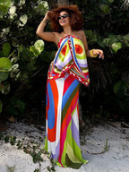 Halter Top And Long Skirt Set With Backless Detail Asymmetric Design