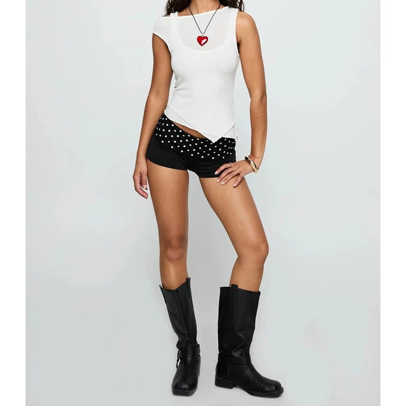 Fold Over Lounge Shorts For Women Elastic Waist Soft Comfort With Y2K Vibe