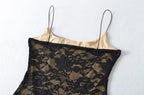 Sexy Lace See Through Bodysuit With Lining Elastic Spaghetti Straps Slim Fit