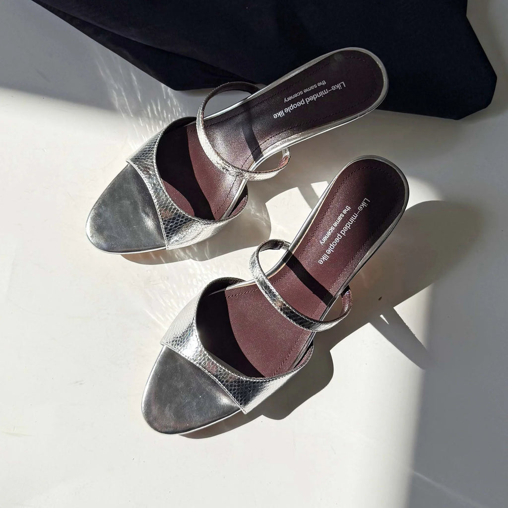 Genuine Leather Slip On Peep Toe Mules