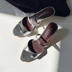 Genuine Leather Slip On Peep Toe Mules