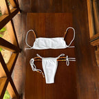 Strappy Tube Top Bikini Set With Backless Design Low Waist Swimsuit