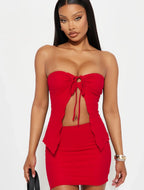 Two Piece Solid Color Tube Top And Skirt Set