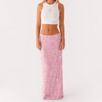 Elegant Beaded Sequin Maxi Skirt With Floral Embroidery