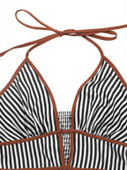 Sea Breeze Striped Deep V Beach Dress With Backless Sleeveless Maxi