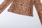 Leopard Print Mock Neck Tracksuit With Slim Capri Pants