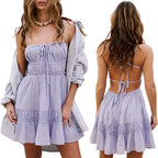 Breezy Tie-Up Backless Sundress With Sleeveless A-Line Silhouette