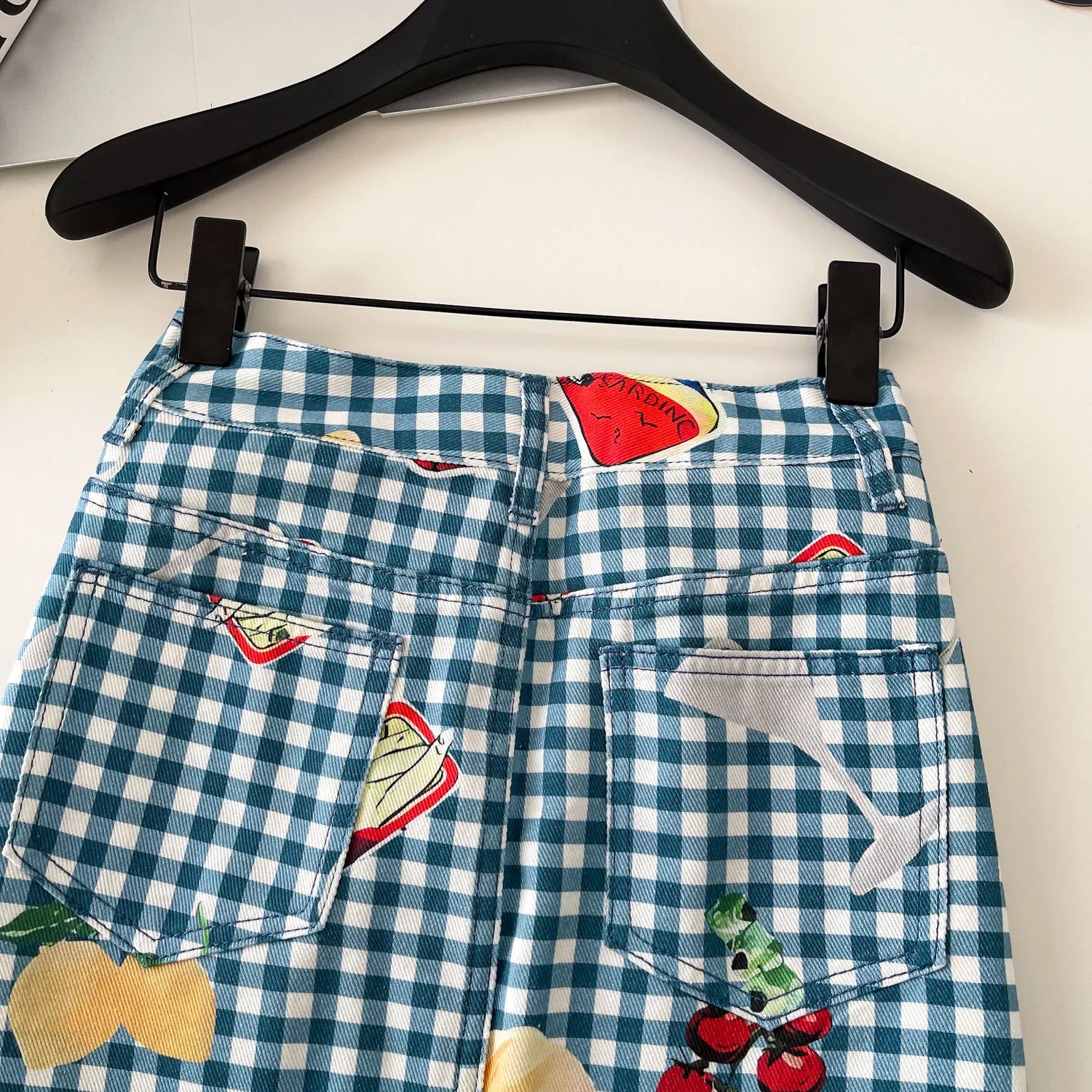 Retro Fruit Plaid Mini Skirt With Button Detail A Line