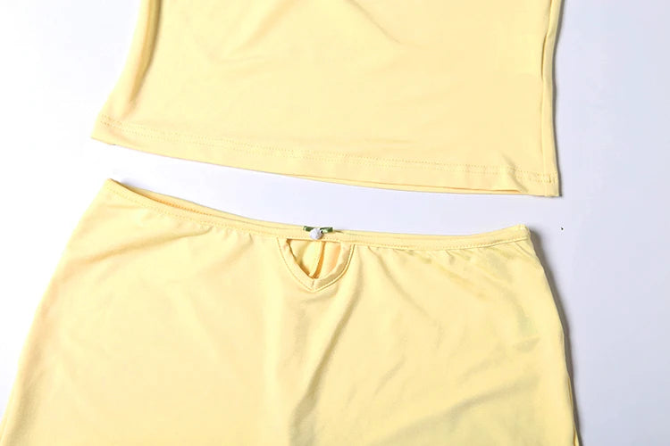 Two Piece Set With Hollow Camisole And Shorts
