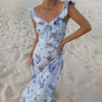 Floral Backless Spaghetti Strap Dress With Low Cut Silhouette