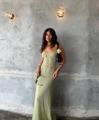 Floral Knit Strap Maxi Dress Backless Beach Cover Up For Summer Vacation And Resort Style