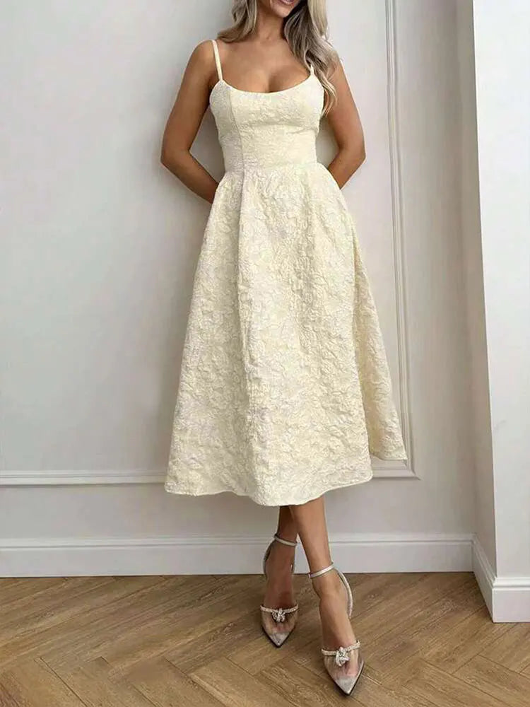 Backless O Neck Sling Maxi Dress A Line Slim