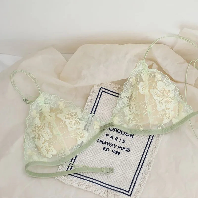 Whisper Lace Wireless Bralette Set In Ultra Thin Embroidered Mesh For Small Busts Delicate Comfort