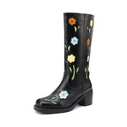 Floral Embroidered Block Heel Boots