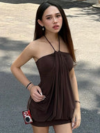 Sexy Halter Backless Mini Dress Ruched