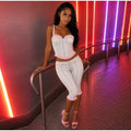 Fashion Stripe Capri Pant 2 Piece Set Women's Sleeveless Strap Crop Tank Waist-cinching Trousers