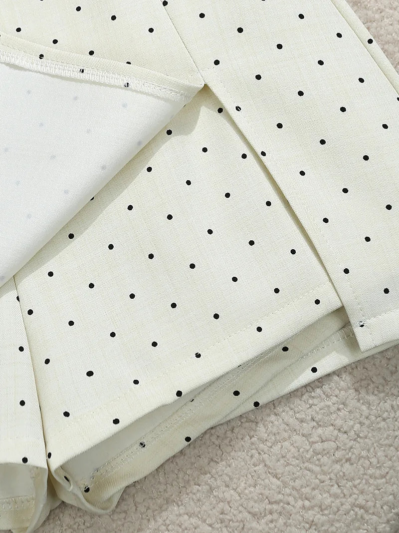 Mini Dots Pattern High Waist Skirt With Double Slits
