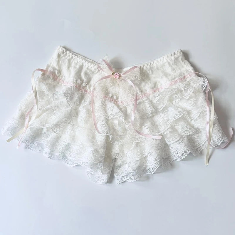 Fairycore Lace Trim Multilayer Shorts Kawaii