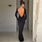 Elegant Backless Long Sleeve Maxi Dress With Bodycon Fit