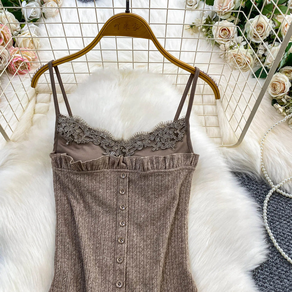 Sexy Basic Knit Lace Crop Top