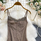 Sexy Basic Knit Lace Crop Top