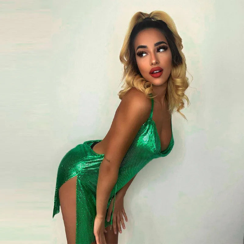 Sequin Backless Party Dress With Hanging Neck