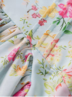 Floral Halter Midi Dress With Spaghetti Straps, Backless Corset Waist Tie Up Detail