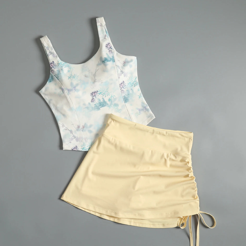 Activewear Set For Women With Chest Pad Vest And Skirt