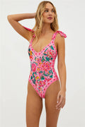 Women Summer Romper Sleeveless Flower Print Monokini One-piece Swimsuit