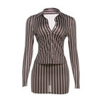 Stripe Print two piece Set With Crop Blouse And Hip Skirt