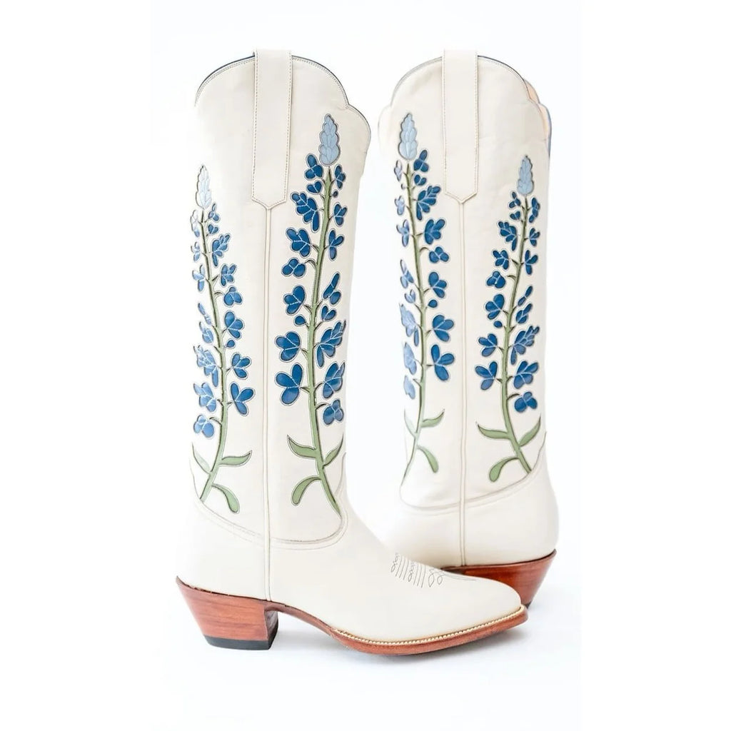 Floral Embellished Knee High Boots With Zipper And Chunky Heel