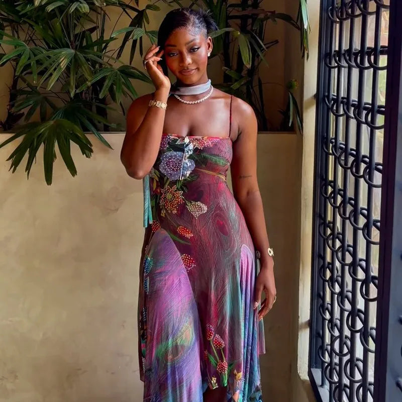 Floral Halter Maxi Set With Backless Design