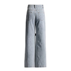 Floral Design Sense Casual Denim Trousers For Women High Waist Spliced Button  Loose Wide Leg Pants