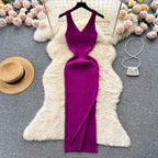 Wrap Knit Maxi Dress With Side Split